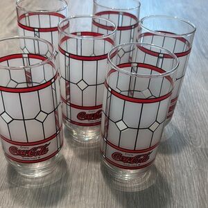 Libbey Coca-Cola Coke Vintage Frosted Tiffany Style 1985 Glasses set of 6